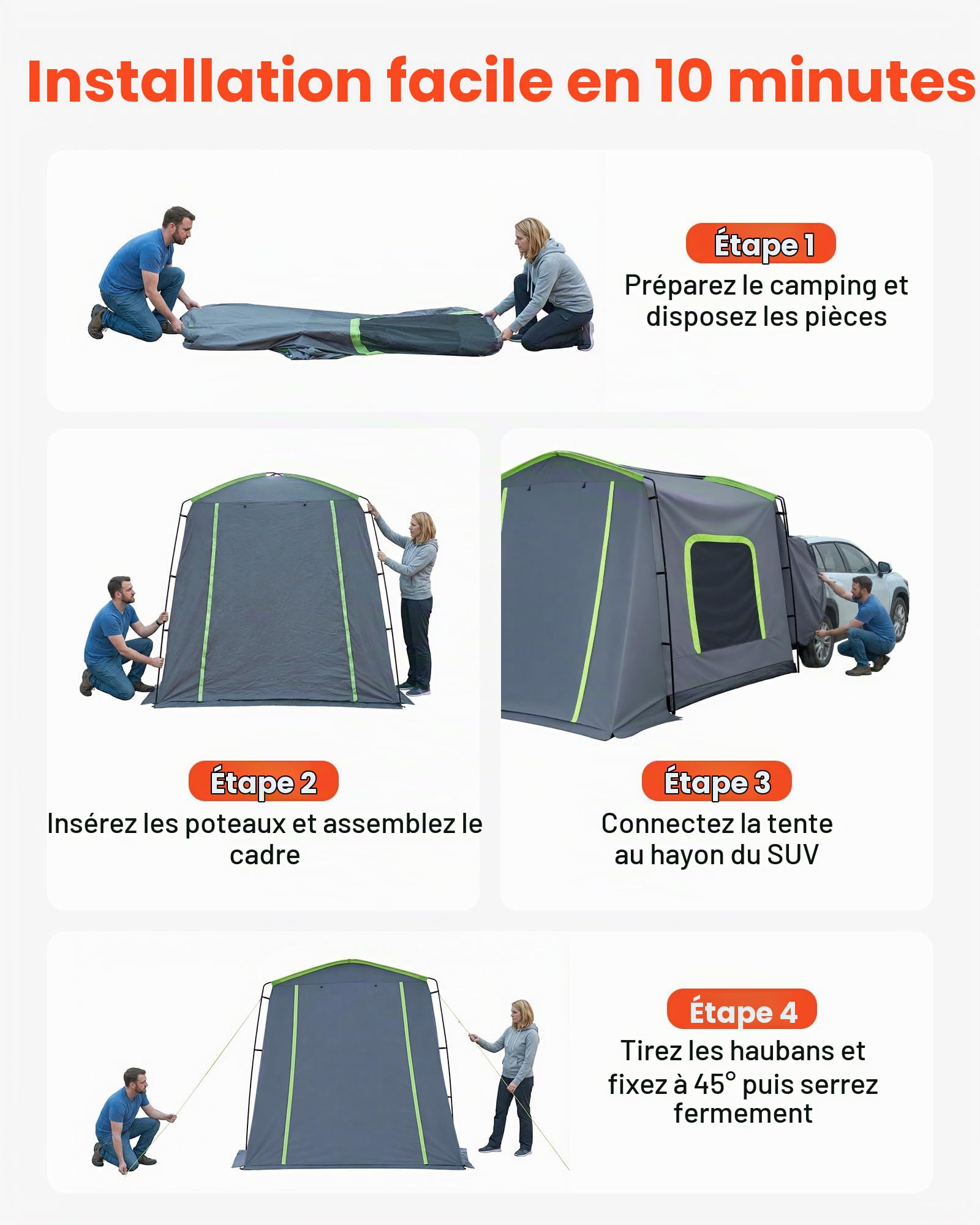 VEVOR Grand 3 Saison SUV Tente pour 5-8 Personnes, Tente de Lit Camion, Vert, Aluminium Pologne, Imperméable PU2000mm, Auto Camping, Randonnée