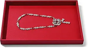 Red Leather Jewelry Tray Stackable Jewelry Display Tray Jewelry Drawer Organizer Tray Necklace Bracelet Tray for Necklace Bracelet Ring Watch Display Storage (Red)