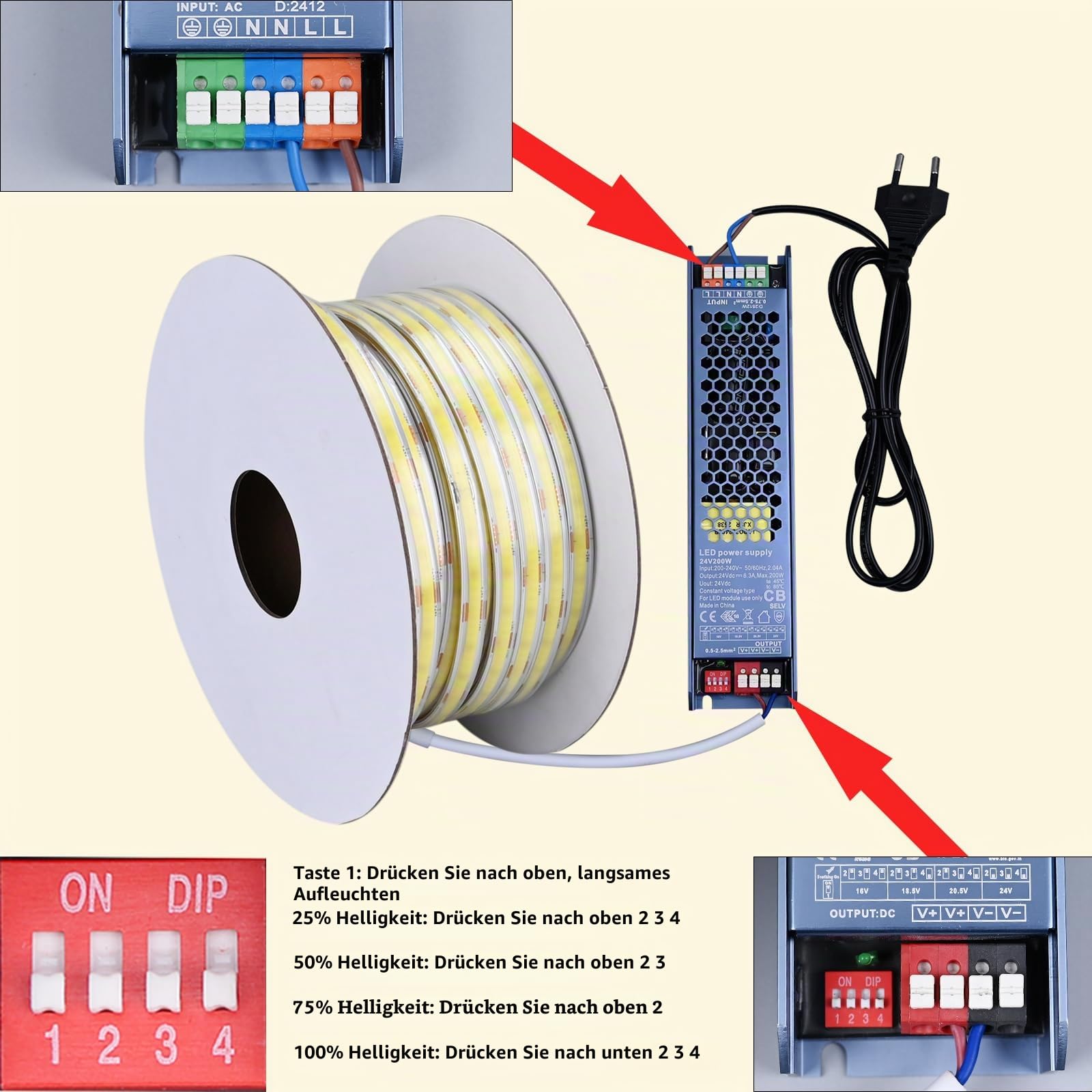 BENLUN 24V COB LED Streifen Aussenbereich Wasserdicht 20m | 4000K Naturweiß LED Strip Outdoor 7W/m CRI 93 Schneidbar mit Netzteil für Zimmer Dekoration und Außen Dekoration Beleuchtung