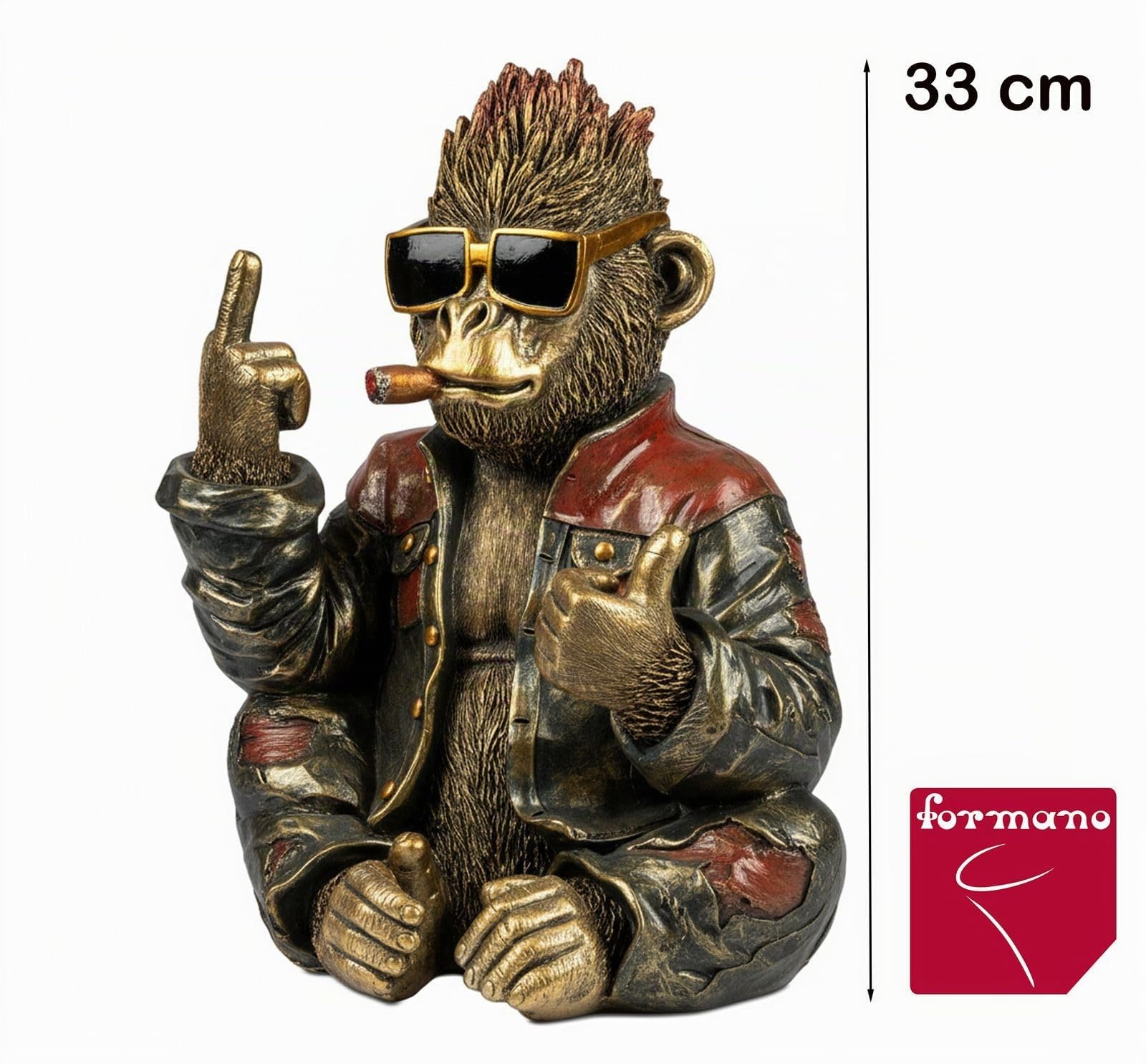 formano Dekofigur AFFE 33 cm sitzend Handbemalte Polyresin Figur modernen Look - witzige Tierfigur mit Sonnenbrille & Jacke - ausgefallene Wohn-Deko & Geschenkidee für Trendige Einrichtung