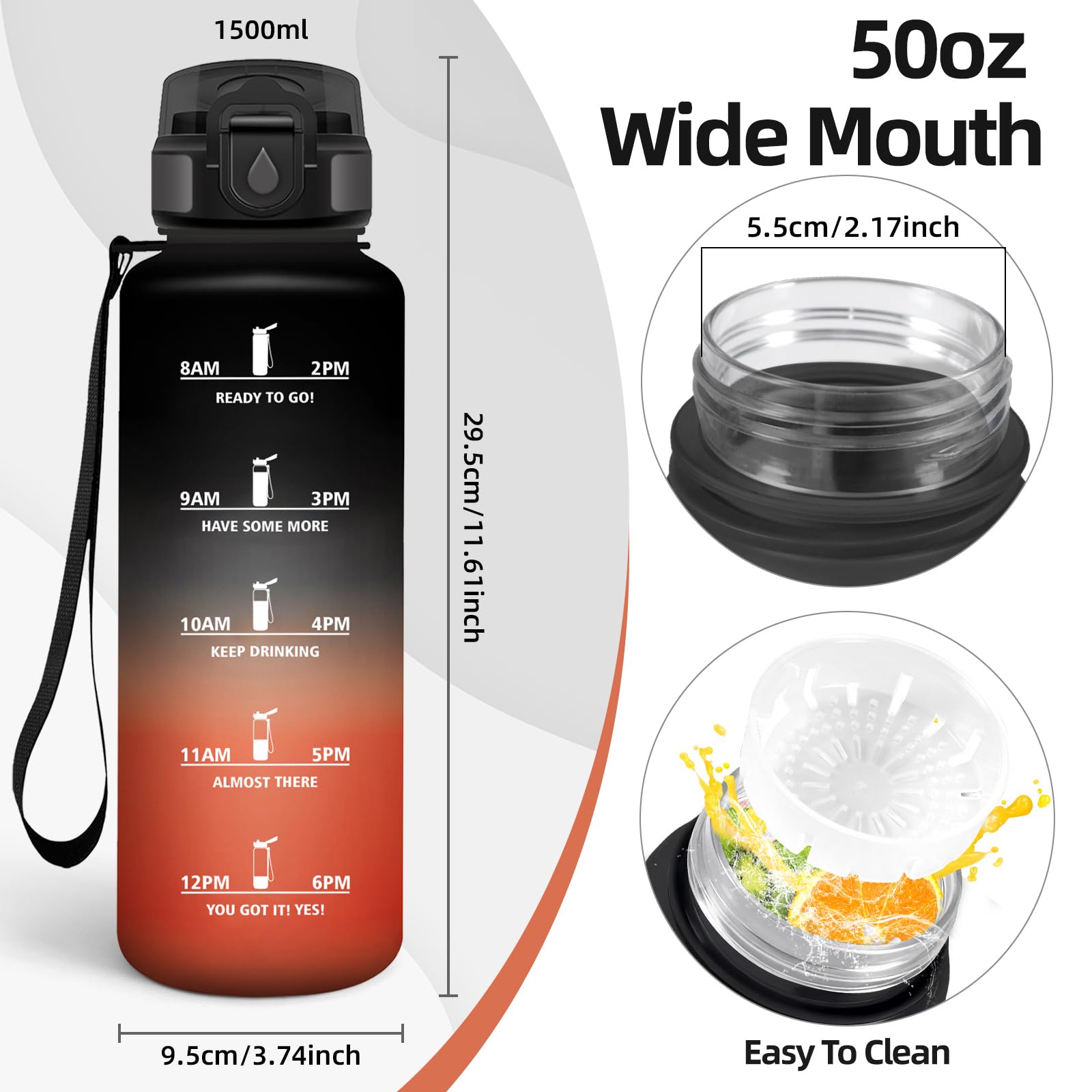 Baramumu Borraccia 1 litro, Borraccia Palestra, a Prova di Perdite, Bottiglia acqua, Facile da Aprire, Borracce, per Fitness, Yoga, Ufficio, Palestra, Trekking, Nero&Rosso - 4