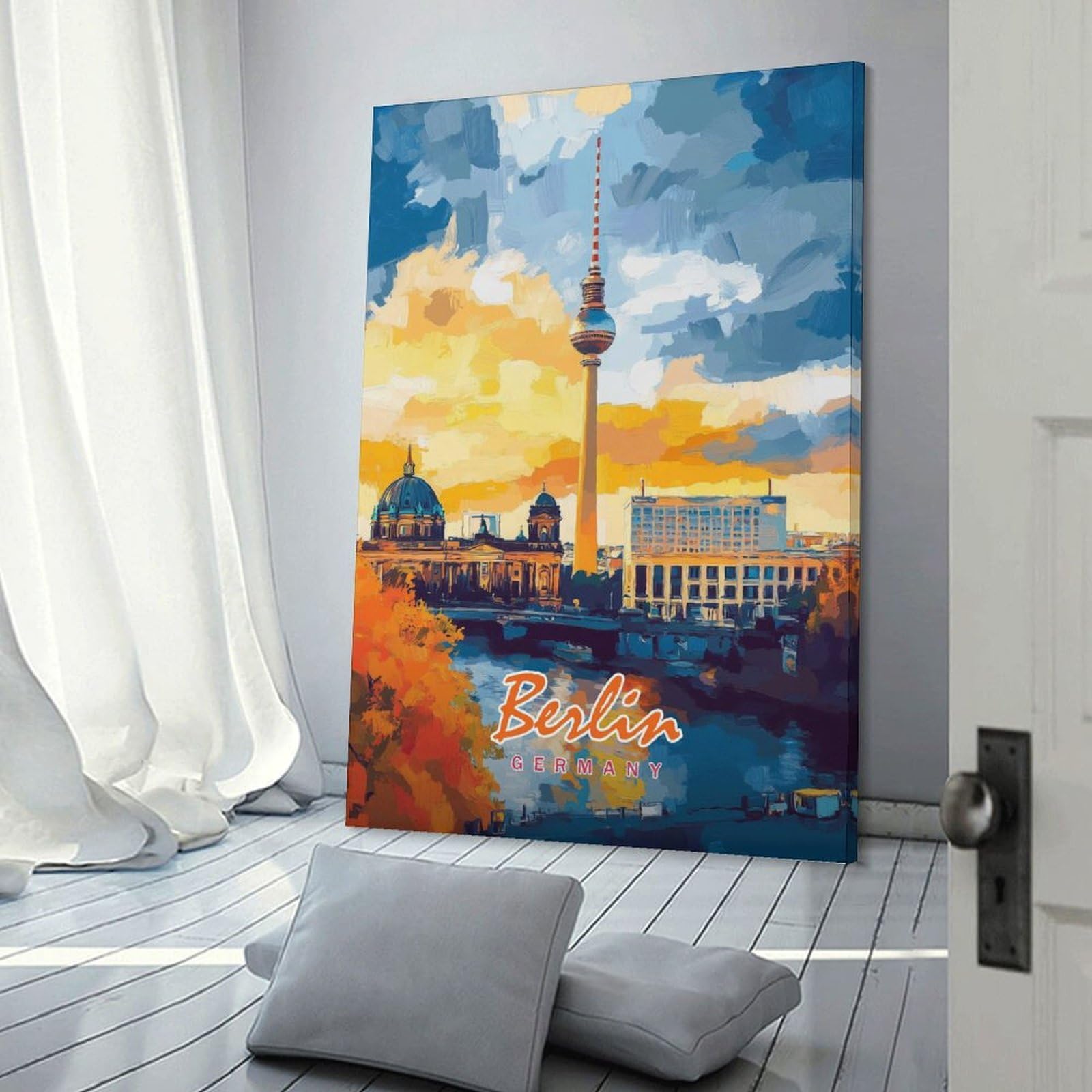 Junmoney Berlin Skyline Painting Home Decor Wall Art 08x12inch(20x30cm), for Living Room, Lounge Or Sitting Room, A Home Accent with Warm Character