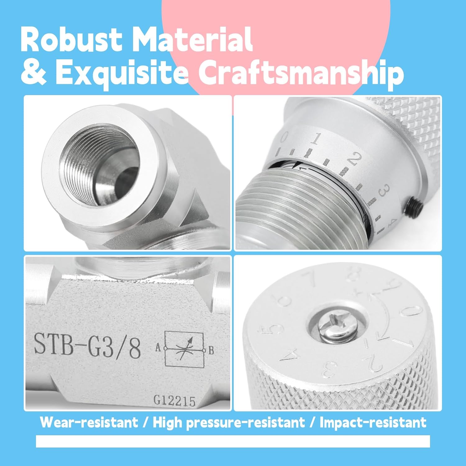 STB-G3/8 3/8" L08 Hydraulic Flow Control Valve Compatible with 1-2 Ton Mini Excavator, Bidirectional Restrictor Valve w/Two-Sided Connectors