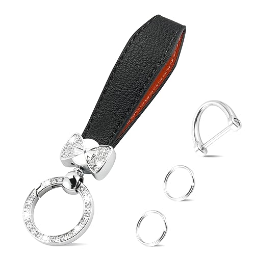 JUSTTOP Leather Keychain, Creative Bling Car Key Chain with Anti-Lost