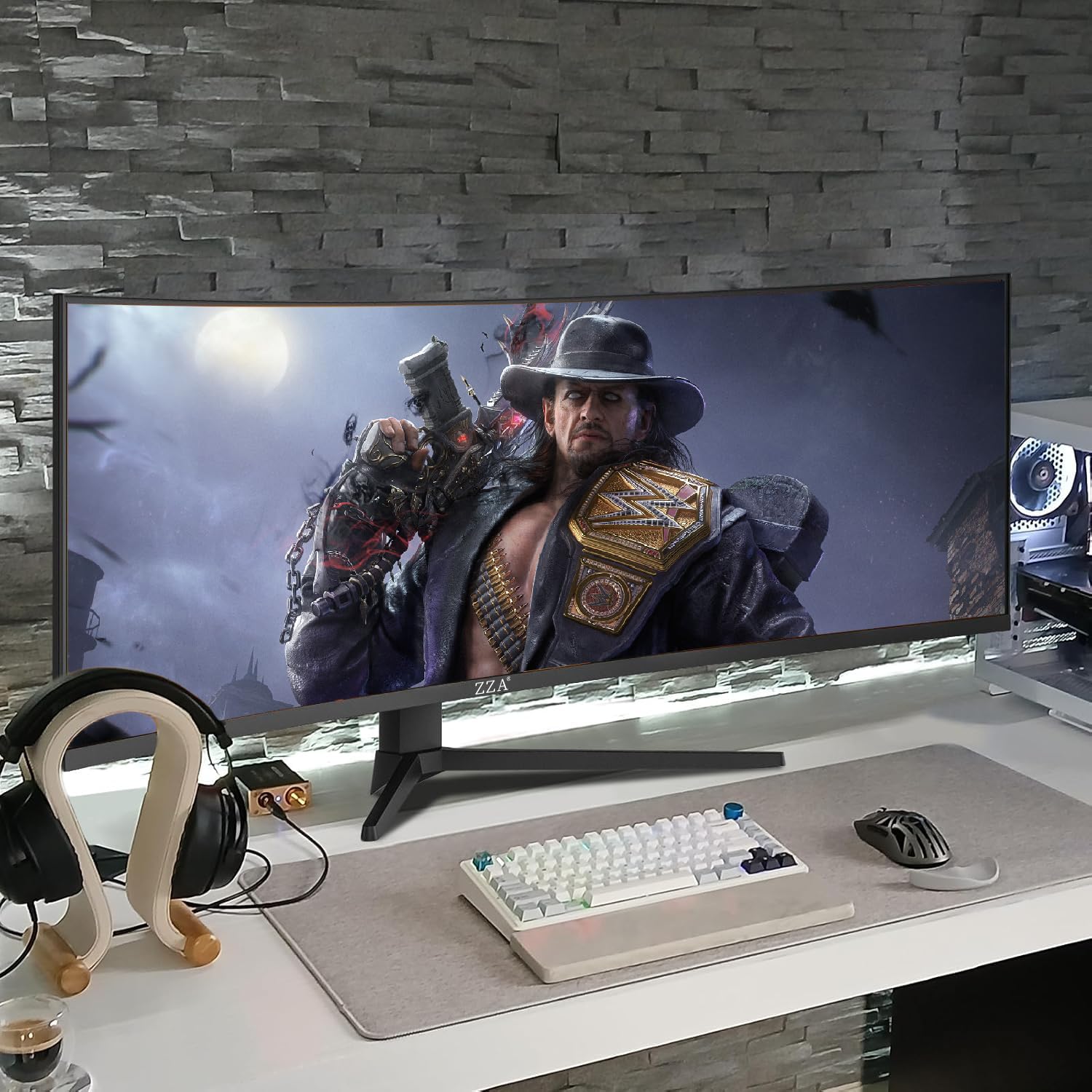 ZZA Monitor da gioco super ultrawide da 49 pollici, display curvo DQHD 5120 x 1440, frequenza di aggiornamento 165Hz, schermo immersivo 1500R, illuminazione RGB, supporto regolabile in altezza, HDMI