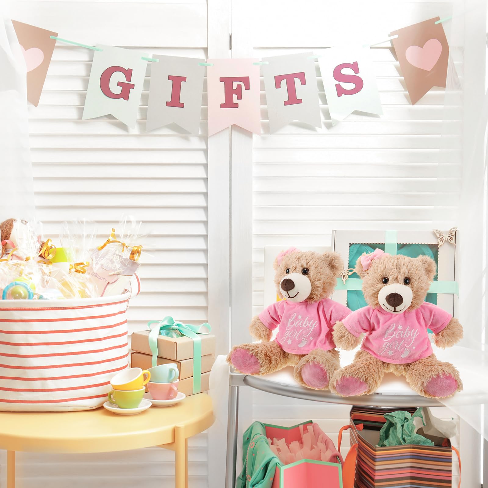 Lenwen 5 Pcs Baby Shower Bear Stuffed Decorations Animal Cute Plush Toy 14 Inch Stuffed Bear Plush Dolls in Bulk for Baby Shower Christmas Birthday Wedding Home Decorations (Girl)