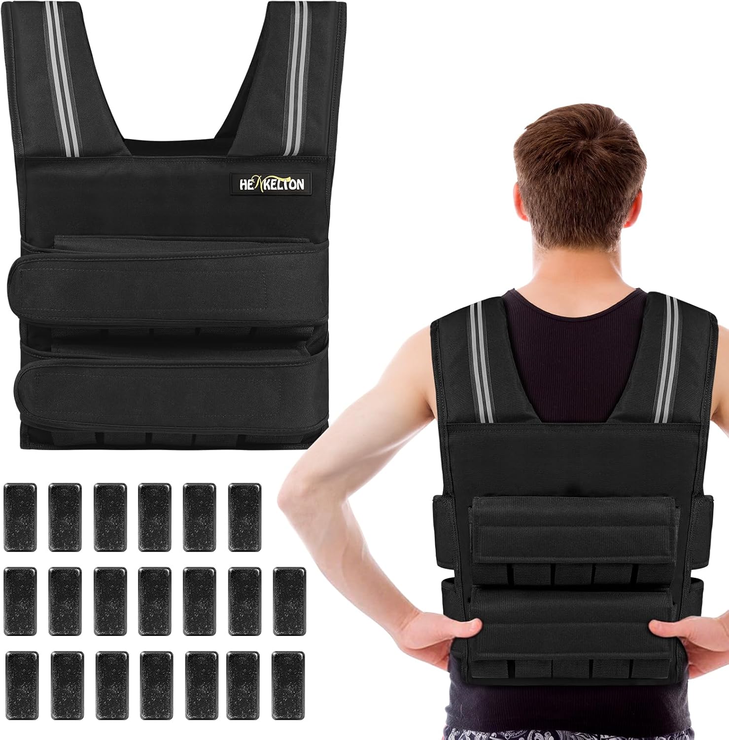 Adjustable Weighted Vest for Men Women with Removable Iron Weights, 24lbs/40lbs Body Weight Vests Adjustable for Running, Training Workout, Jogging, Walking 40lbs Black