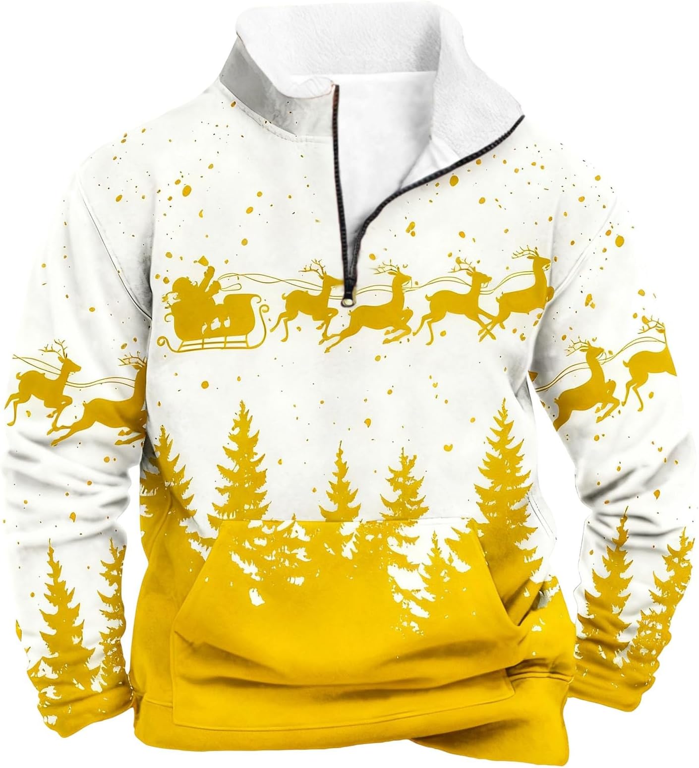 Print High Neck Half Zip Pullover Fleece Lined Hoodless Sweatshirt Thermal Winter Warm Top Casual Streetwear Soft Comfortable Athletic Long Sleeve Shirt