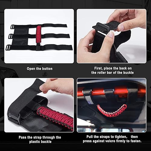 Miniatura 4 de Miytsya Paquete de 2 manijas de agarre de barra enrollable para Jeep Wrangler YJ TJ JK JL y Gladiator JT 1955-2022 UTV ATV 102 pulgadas x 51