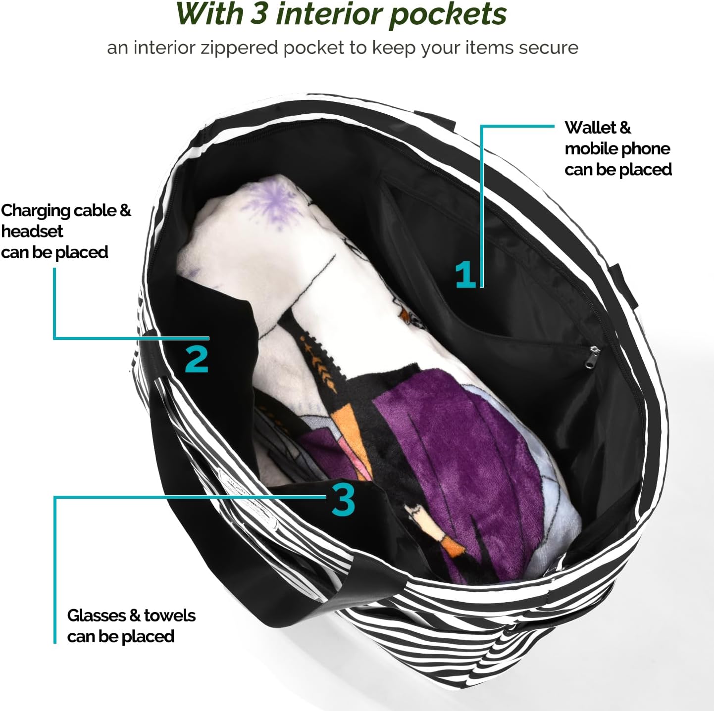 HOMESPON Large Waterproof Beach Bag for Women Sandproof Tote Bag Pool Bag with Zipper and Pockets for Travel Vacation Gym - Image 6