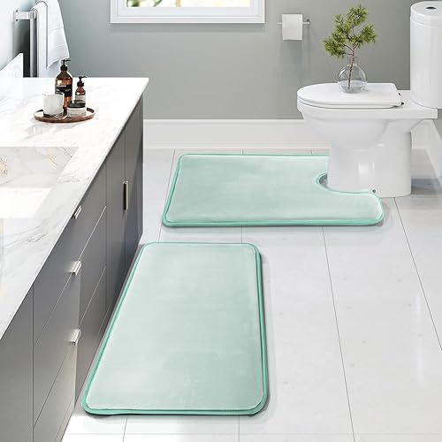 Miniatura 51 de Clara Clark - Tapetes para baño de espuma viscoelástica, terciopelo y felpa ultra suave, antideslizantes, lavables a máquina y de secado rápido,