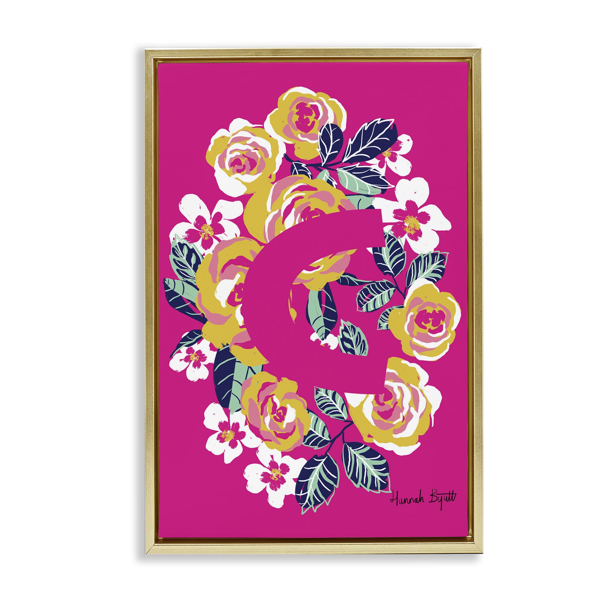 Lienzo flotante enmarcado letra C floral ideal para regalo de boda