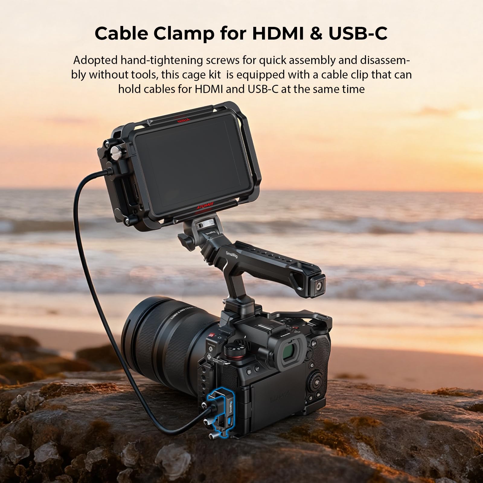 SMALLRIG Cage Kit für Panasonic G9 II / S5 II / S5 IIX mit NATO-Topgriff, Kabelklemme für HDMI & USB-C, integrierter Schnellwechselplatte für Arca, 1/4"-20 & 3/8"-16 Gewindebohrungen – 5752