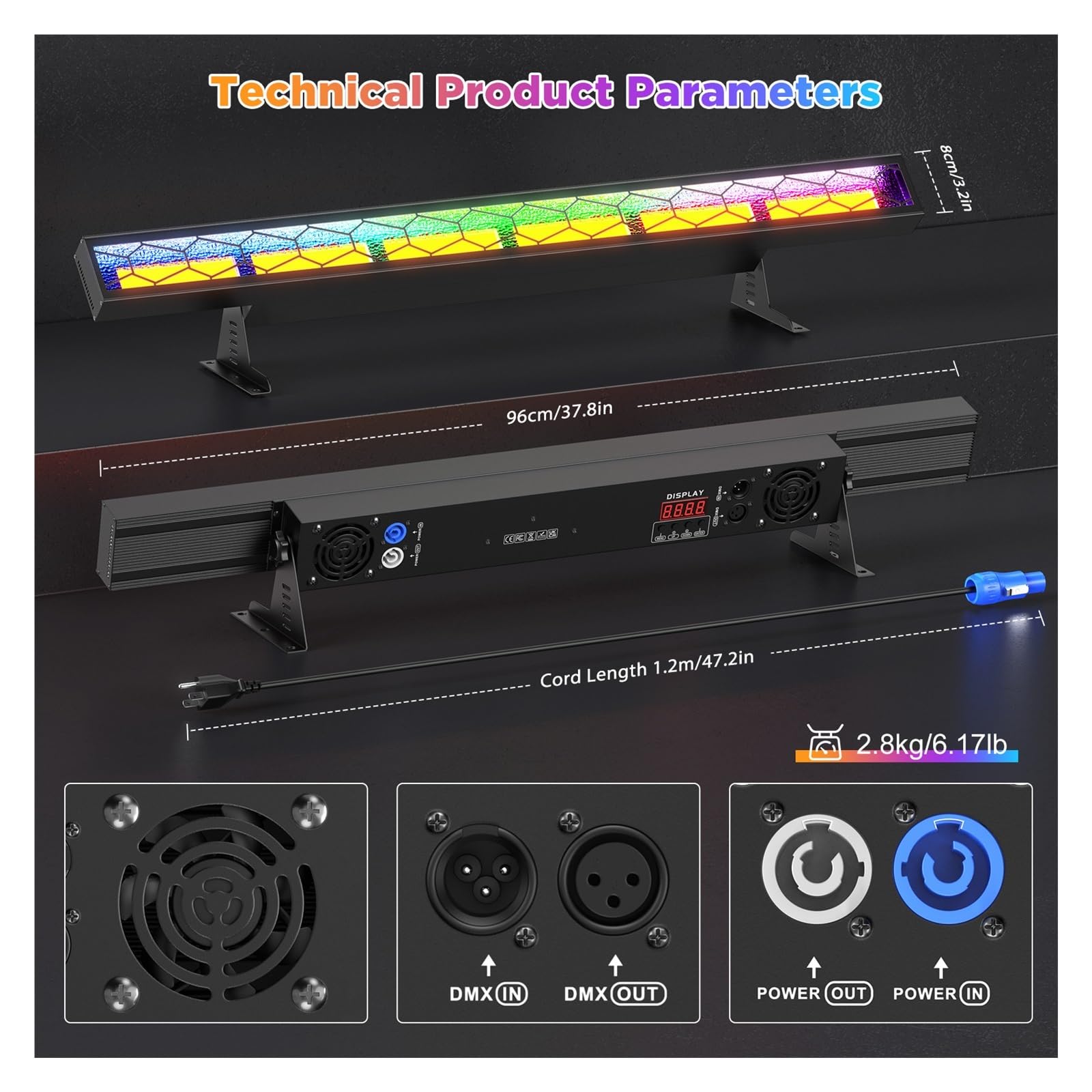 DJ-Lichtleiste, 420W COB LED Vintage Bühnenlichtleiste, RGB Wall Washer Licht DMX Retro Licht DJ Party Lichter for Disco Khe Geburtstag