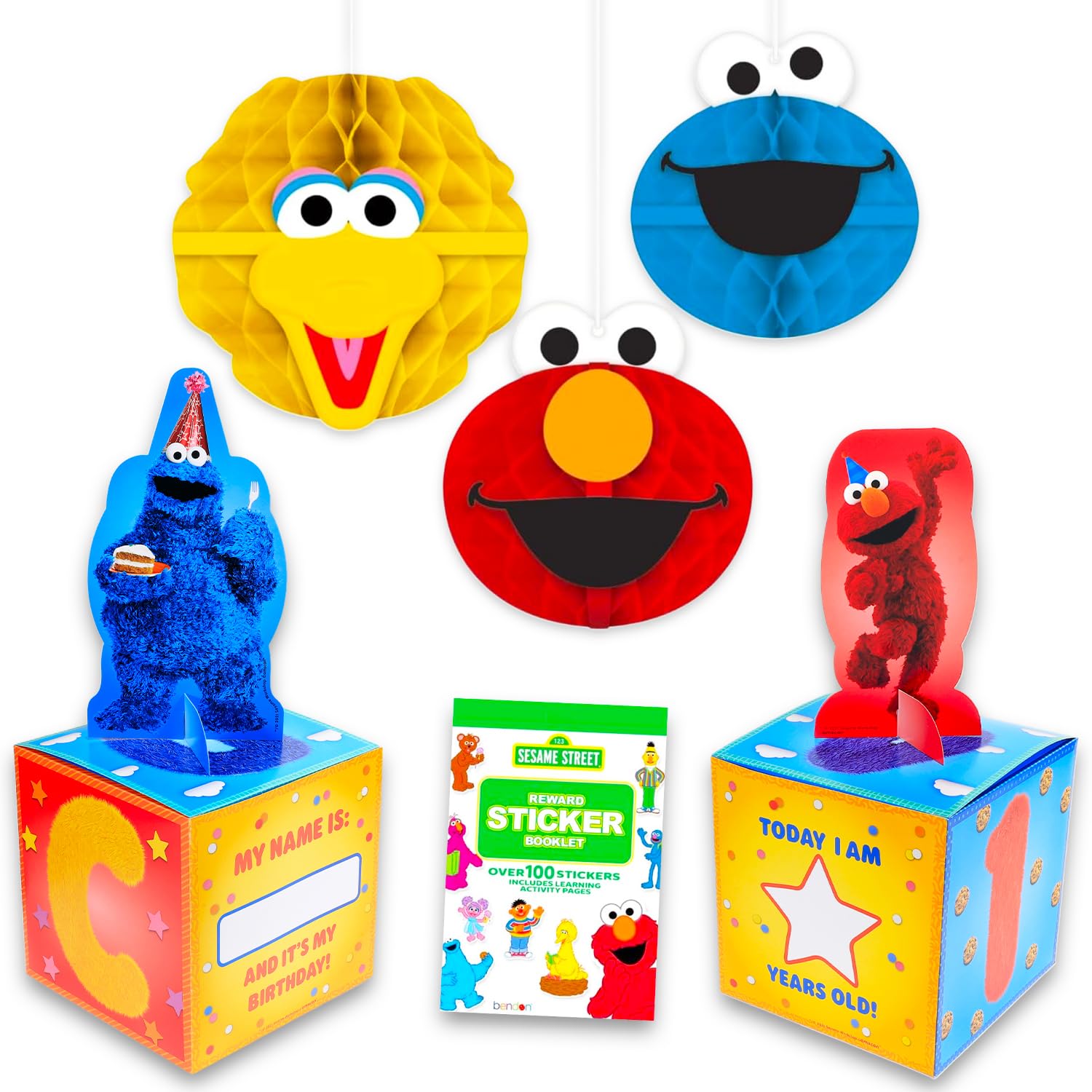 Sesame Street Party Decorations Kit - Bundle with 3 Hanging Danglers and Centerpieces Featuring Elmo, Big Bird, and Cookie Monster for Birthday |