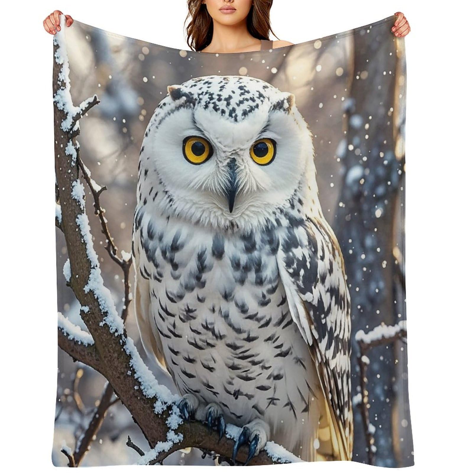 Flannel Fleece Throw Blanket - 60"x80" Super Soft Plush,Lightweight Wrinkle Resistant Cozy Winter White Owl Blanket for Couch Sofa Bed Travel Camping and Gift