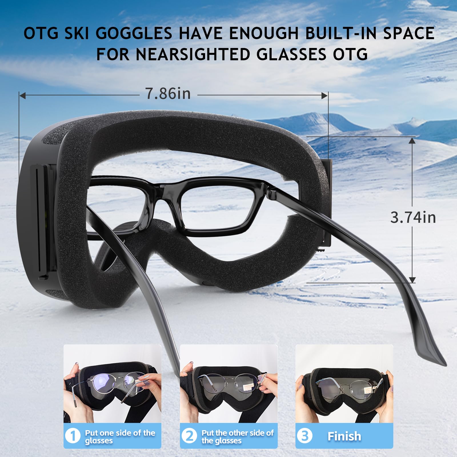 Whale Lunettes de ski OTG anti-buée sans monture pour homme, femme et jeune – Protection UV à 100 %