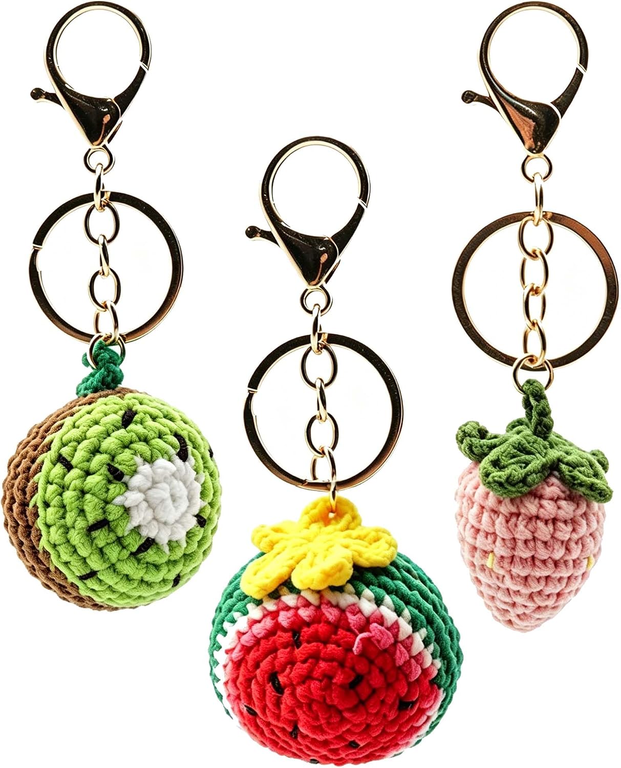 3 Pack Crochet Fruit Keychain,Soft Cotton Crochet Keychain