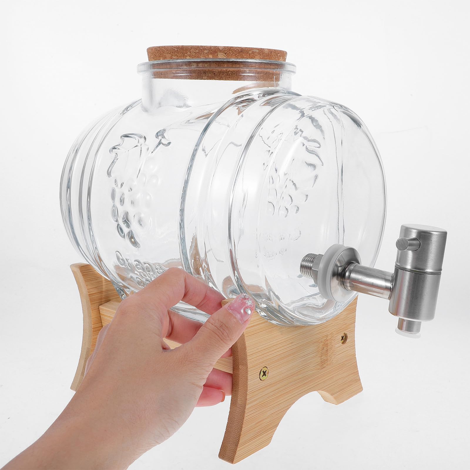 Distributore Bevande con Rubinetto in Vetro 101oz Stile Vintage | Coperchio in Bambù, Acciaio Inossidabile, per Vino e Alimenti, Uso in Riunioni e Feste