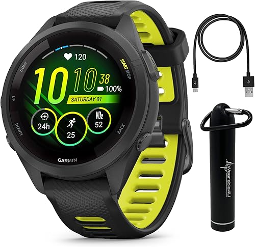 Wearable4U Garmin Forerunner 265S Music GPS Running 1.654 in Smartwatch, negro con pantalla táctil AMOLED de 1.1 pulgadas, paquete de banco