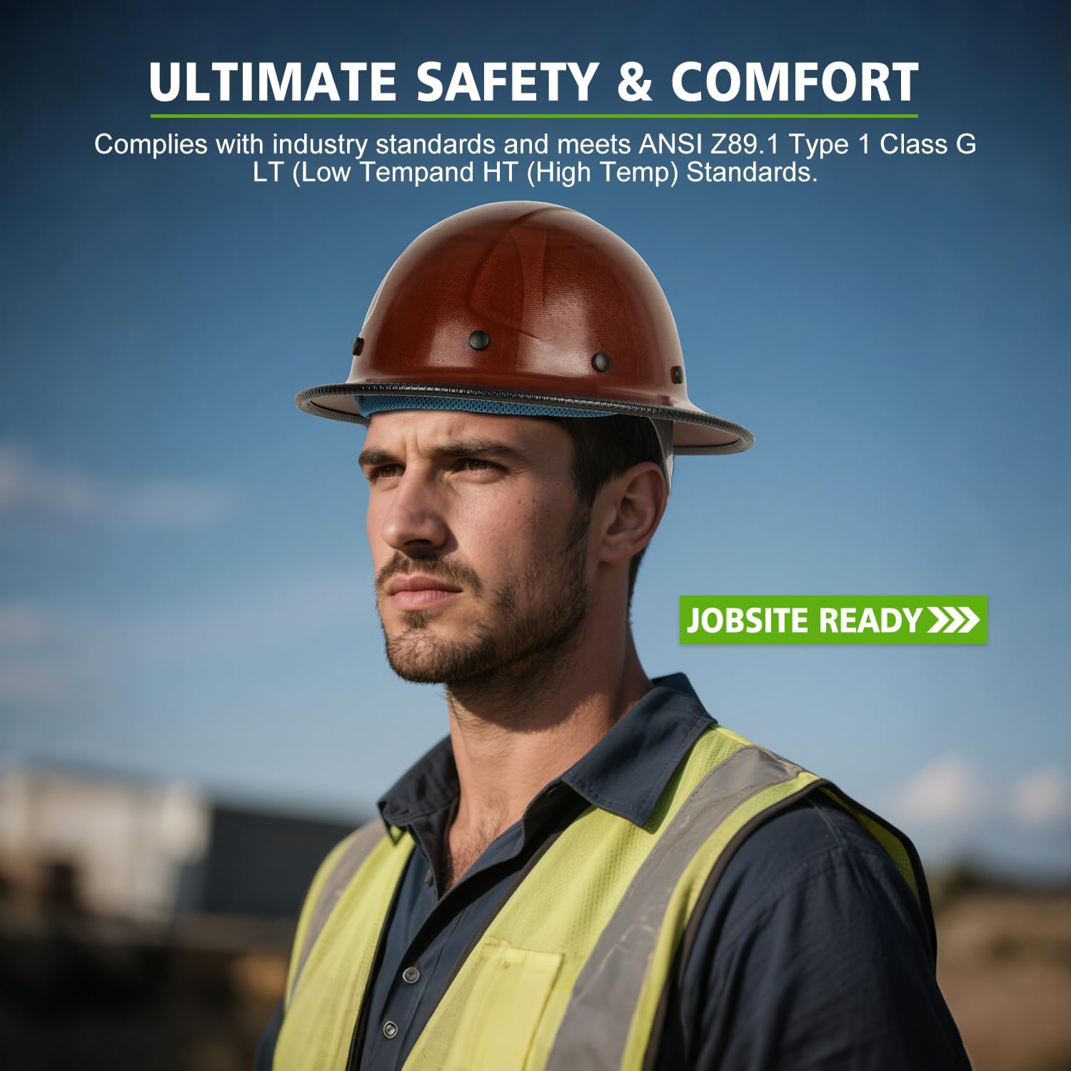 GREEN DEVIL Fiberglass Full Brim Hard Hat OSHA & ANSI Rated Fiber Hardhat for Men with Brim Guard - Image 6