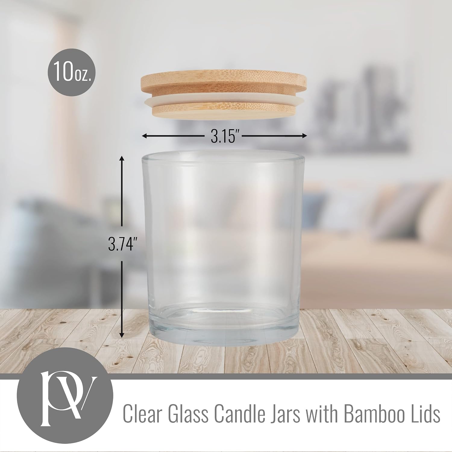 pavelle 10 oz. Clear Glass Candle Jars with Bamboo Lids for Candle Making and Storage, Airtight Sealing Mason Jars for Preservation of Spice, Powder, and More, 12 Pcs.