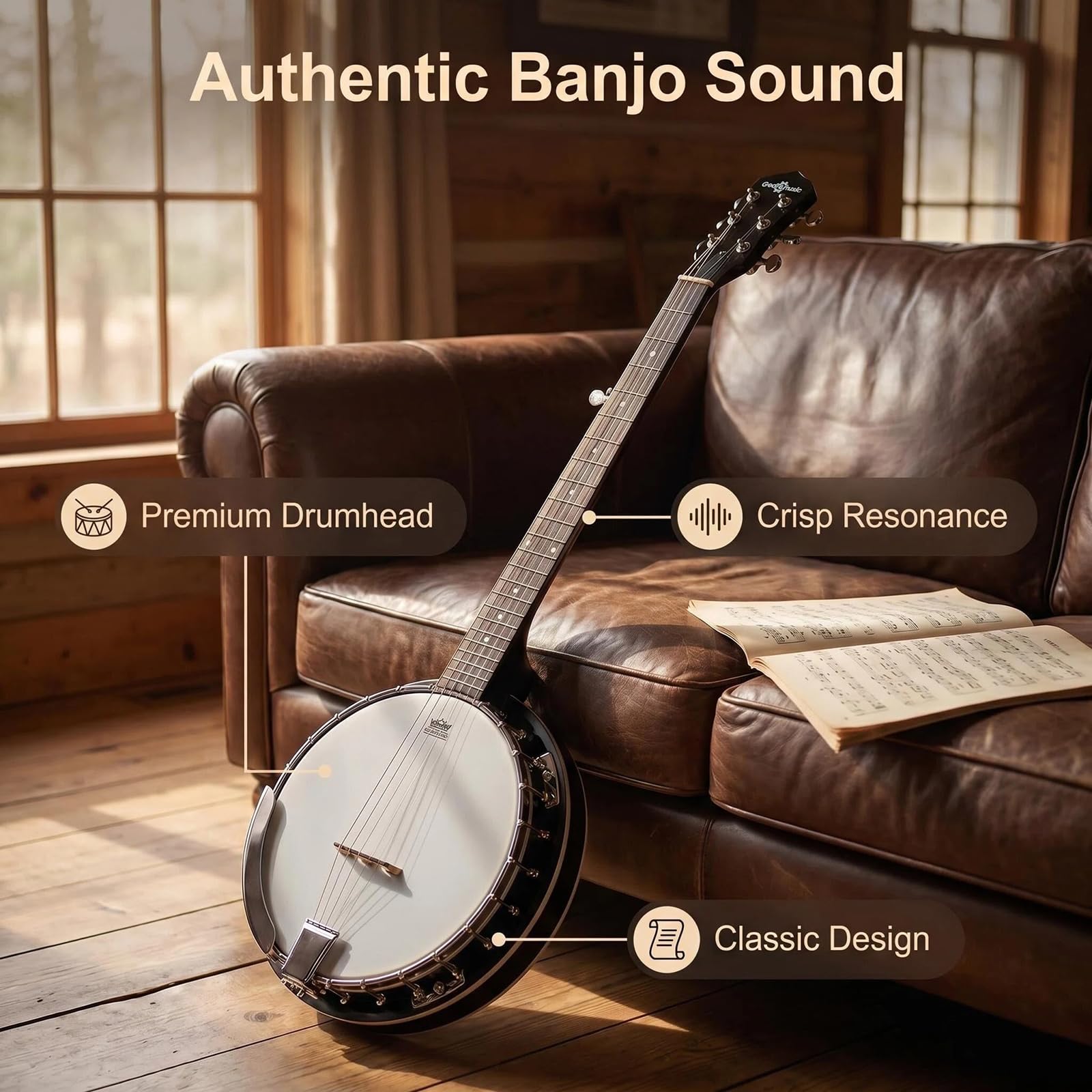Banjo Acustico-Elettrico a 6 Corde, Banjo-Chitarra, per Principianti, Bluegrass, Folk, Country E Rock, da Viaggio