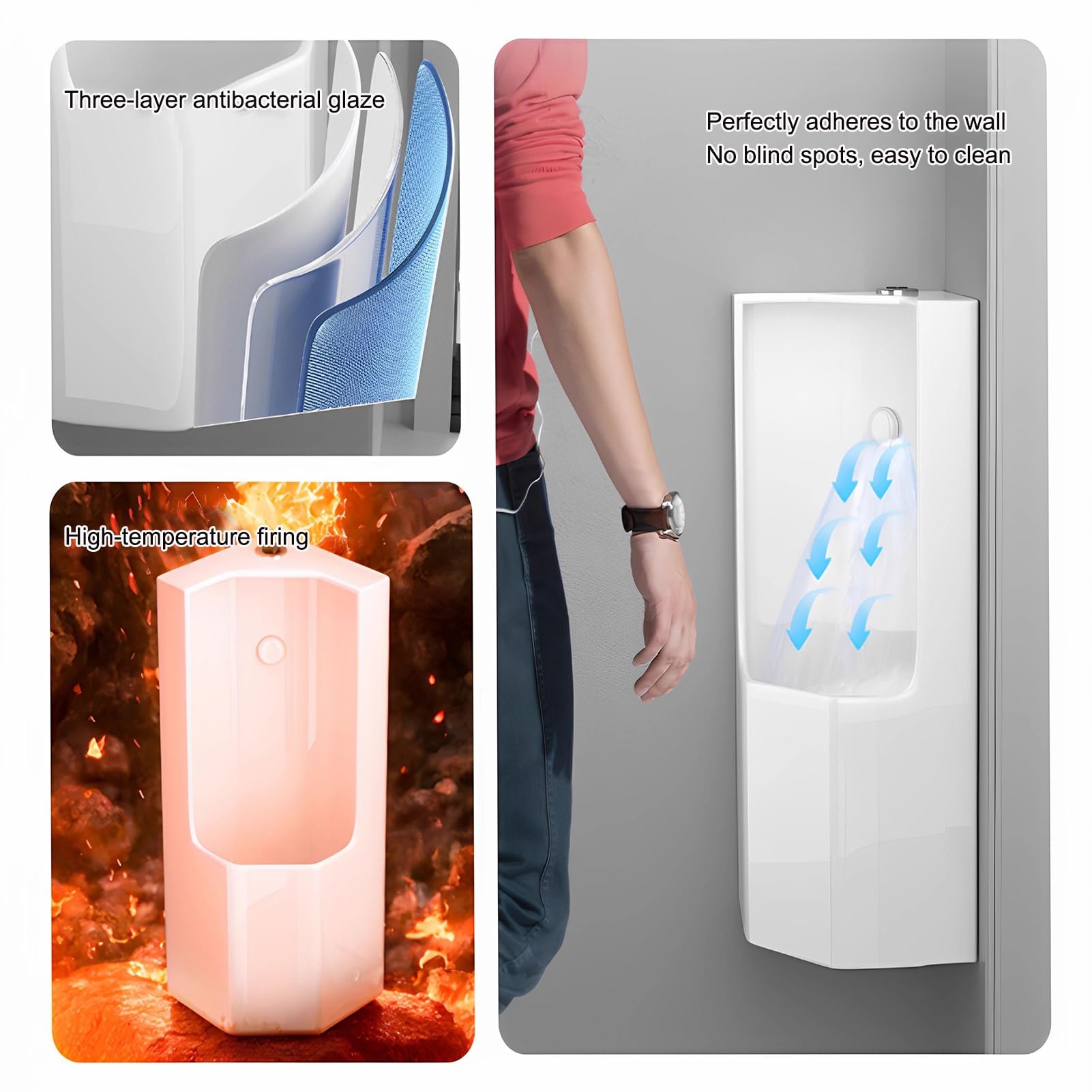Urinarios de Esquina para Baño de Hombres, Urinario de Pared con Sensor Inteligente y Descarga, para Uso Público, para Karaoke, Bares, Baños y Hoteles
