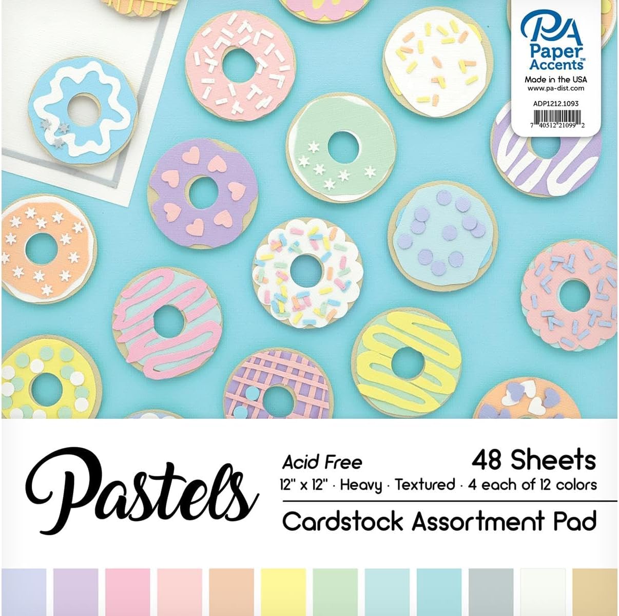 Paper Accents 12x12 Cardstock Pad, Pastel Assortment, 48 Sheets, Heavyweight Textured Solid Core Paper, Scrapbooking, Card Making, Crafts, DIY Projects, School Supplies, Art Projects