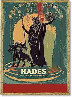 Framed Mythical Hades Poster Canvas Print Art Vintage Gothic Wall Art Painting Pictures Wall Decor Stunning Home Decor for Living Room Bedroom Office (Gold Framed,12" LX16 W)