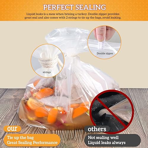 Miniatura 3 de ARATHA Turkey Brining Bags, 26"×22", 2 Pack, Double Zip Lock Thicker Brine Bags with 2 Cotton Strings, Extra Large Brining Bag Fits for Turkey,