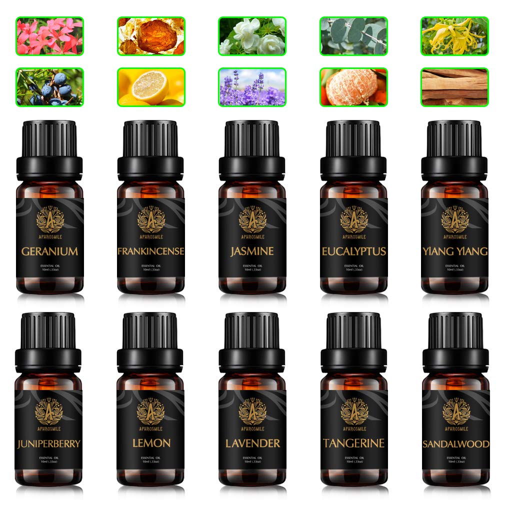 Aromatherapie Ylang Ylang ätherisches Öl Set für Diffusor, 100% reine Eukalyptus ätherisches Öl Kit für Hause, 10x10ml Geranium ätherische Öle Set-Frankwese,Wacholder Beerenöle...