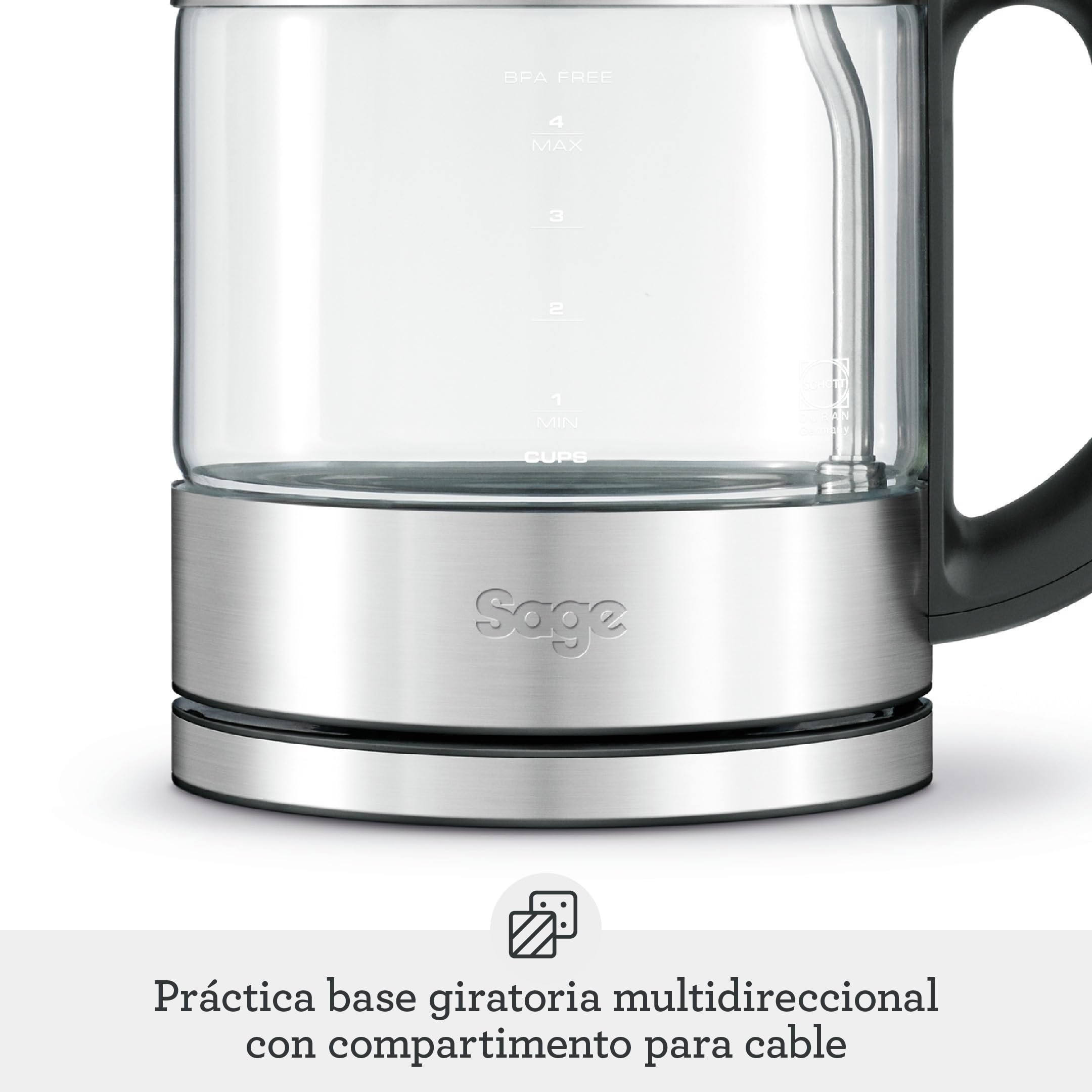 Sage Compact Kettle Pure - Hervidor de Agua de Vidrio de 1L, Claro