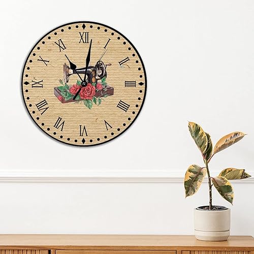 Vista 3 de Relojes de pared de madera para máquina de coser de flores, relojes sin marco, 10 pulgadas, brillante, silencioso, sin tictac, funciona
