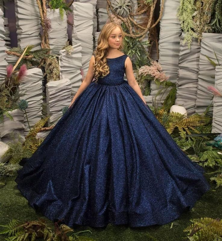 Girls Princess Flower Girl Dress for Wedding Glitter Sleeveless Bow Satin Flower Girl Dress2