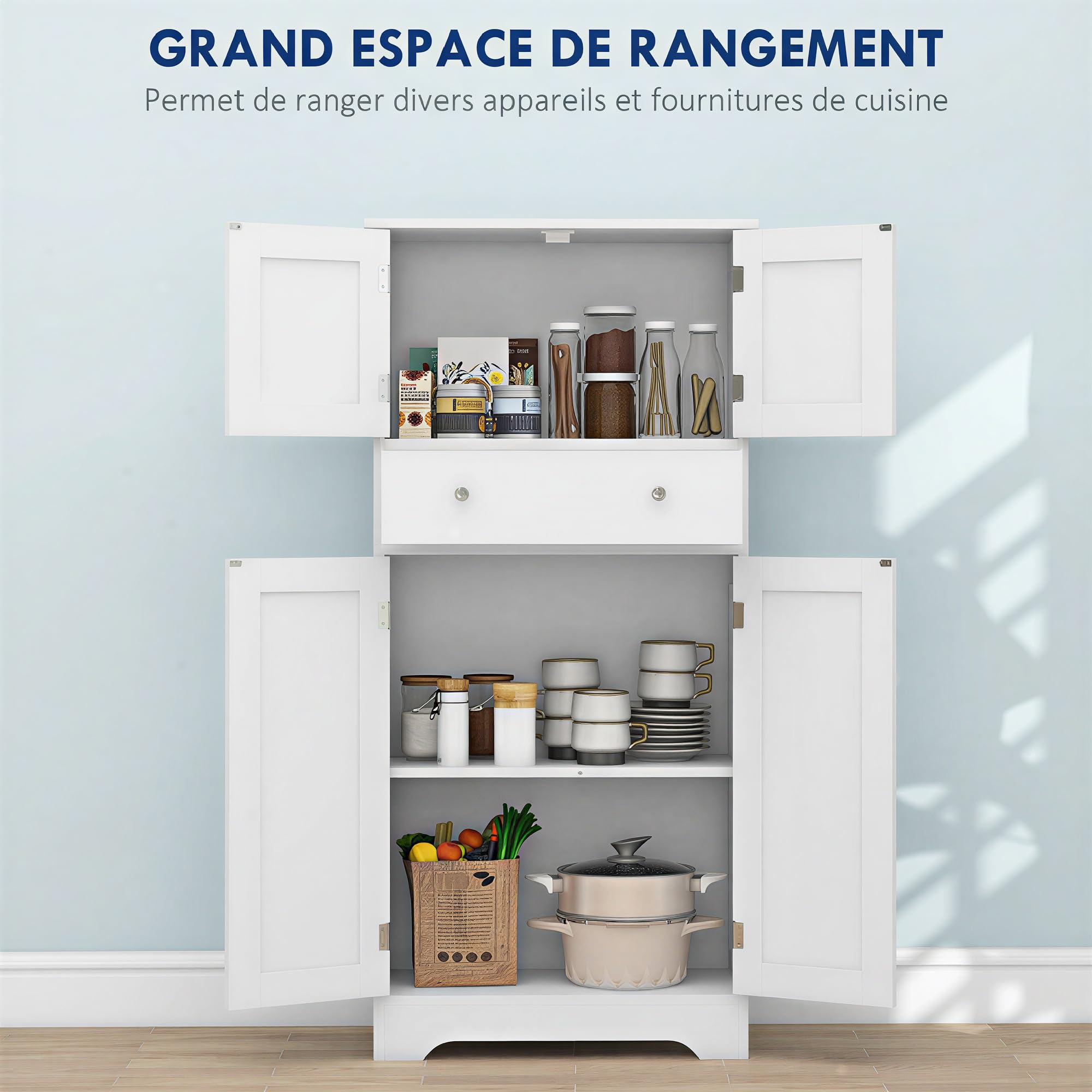 HOMCOM Armoire de Cuisine avec Placards, Tiroir 60 x 30 x 128 cm Blanc