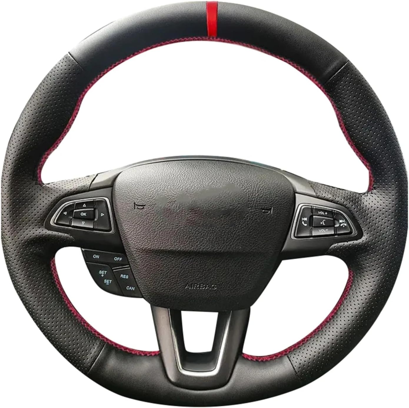 Hand-Stitched Steering Wheel Cover Compatible with Ford Focus 3 2015–2018, Kuga, Escape, C-MAX, Ecosport 2018 Premium Microfiber Leather Steering Wheel Wrap, Non-Slip, Breathable, Full Wrap Design
