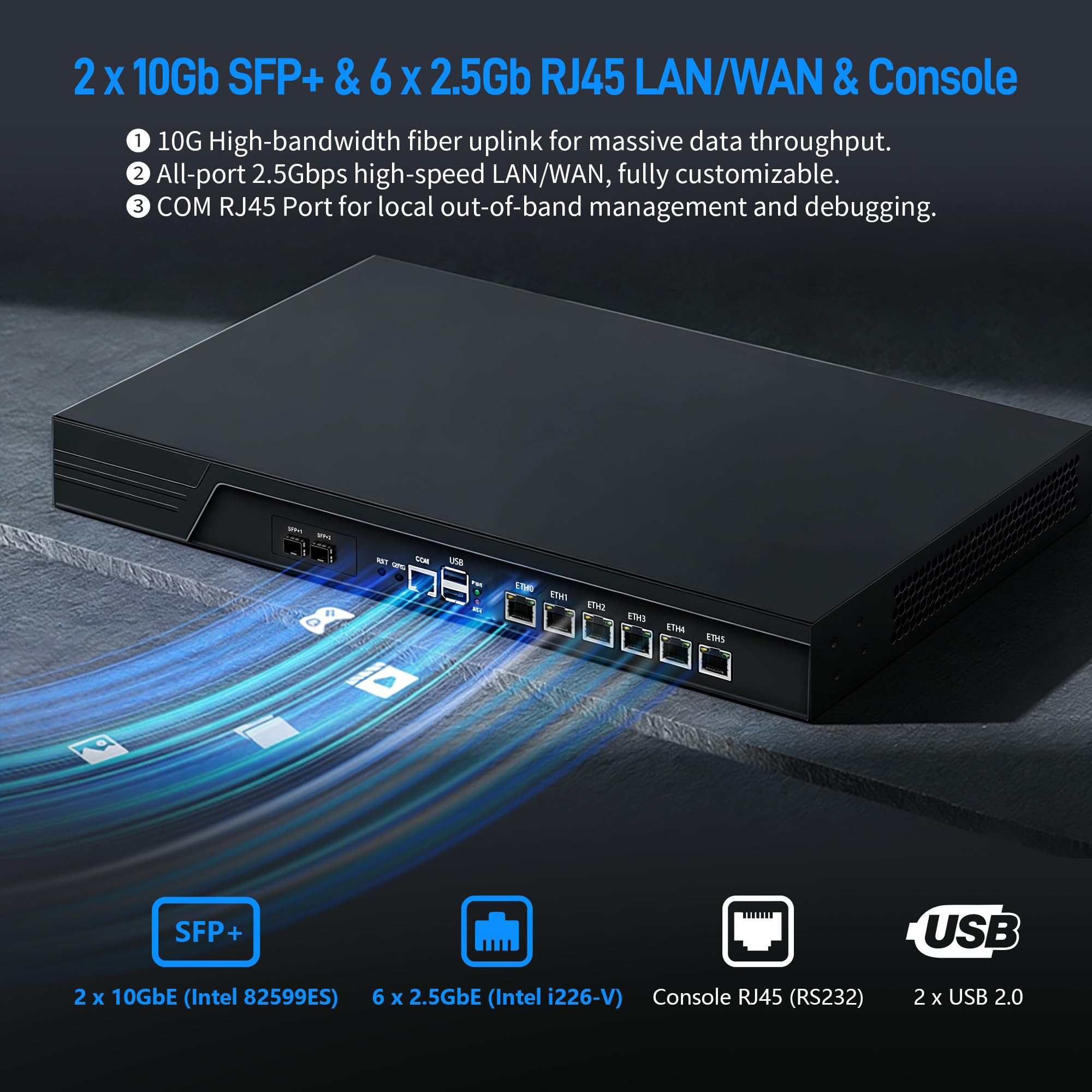 CWWK 1U Firewall Appliance Mini PC, Rackmount Router Hardware, 10Gb SFP+ & 6 x 2.5GbE i226-V, Core i7-3520M, 19" Homelab Network Computer for OPNsense, 8GB RAM 128GB mSATA SSD