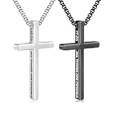2 Pcs Black Silver Cross Necklace for Men - Inspirational Bible Verse Cross Chain for Men Stainless Steel Cross Pendant for Men Teen Boys Christian Gifts Christmas Gifts Stocking Stuffers