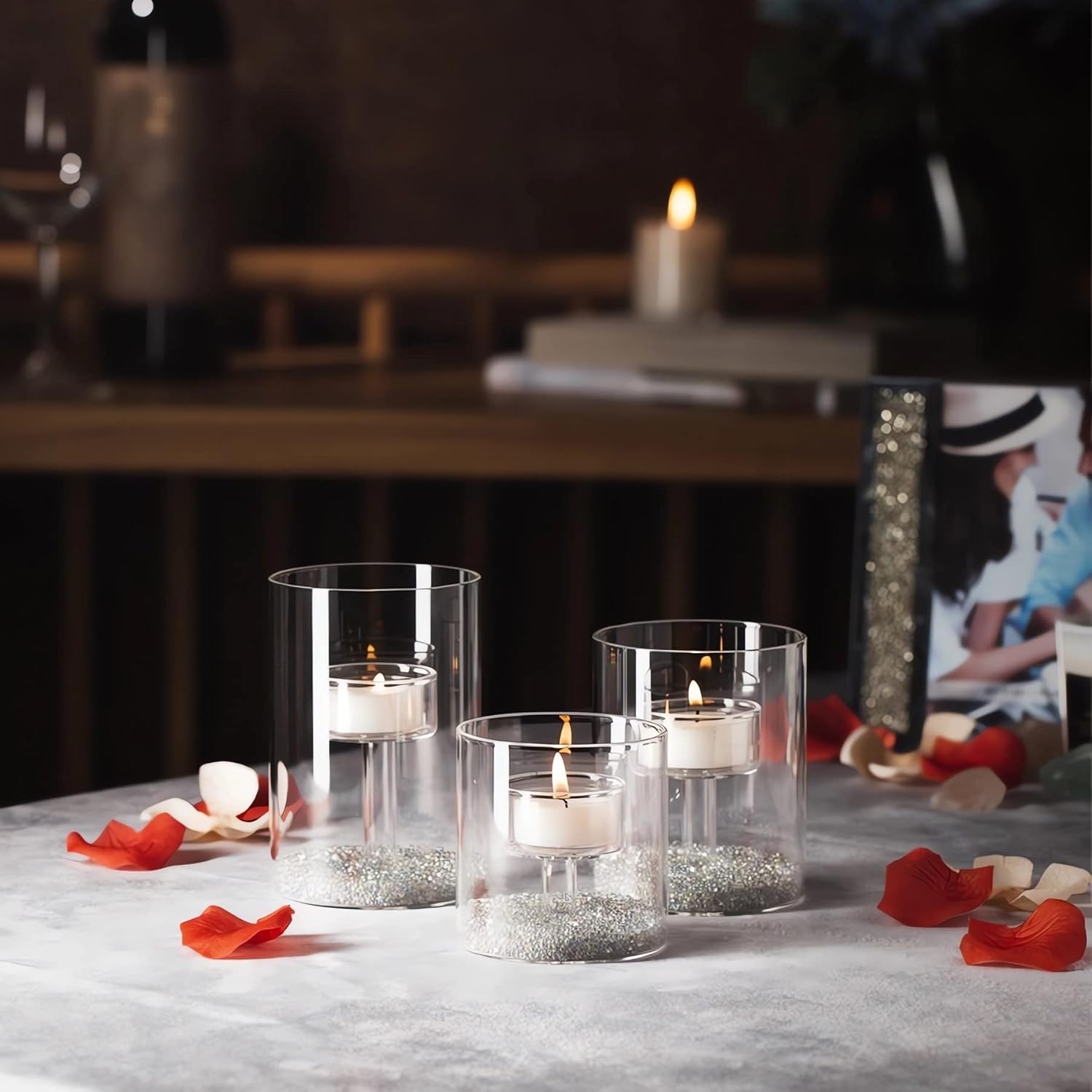 Set of 3 Cylinder Glass Decorative Hurricane Candle Holder Clear Votive Candle Holders Table Centerpieces for Dining Room Wedding Parties Home Decorations