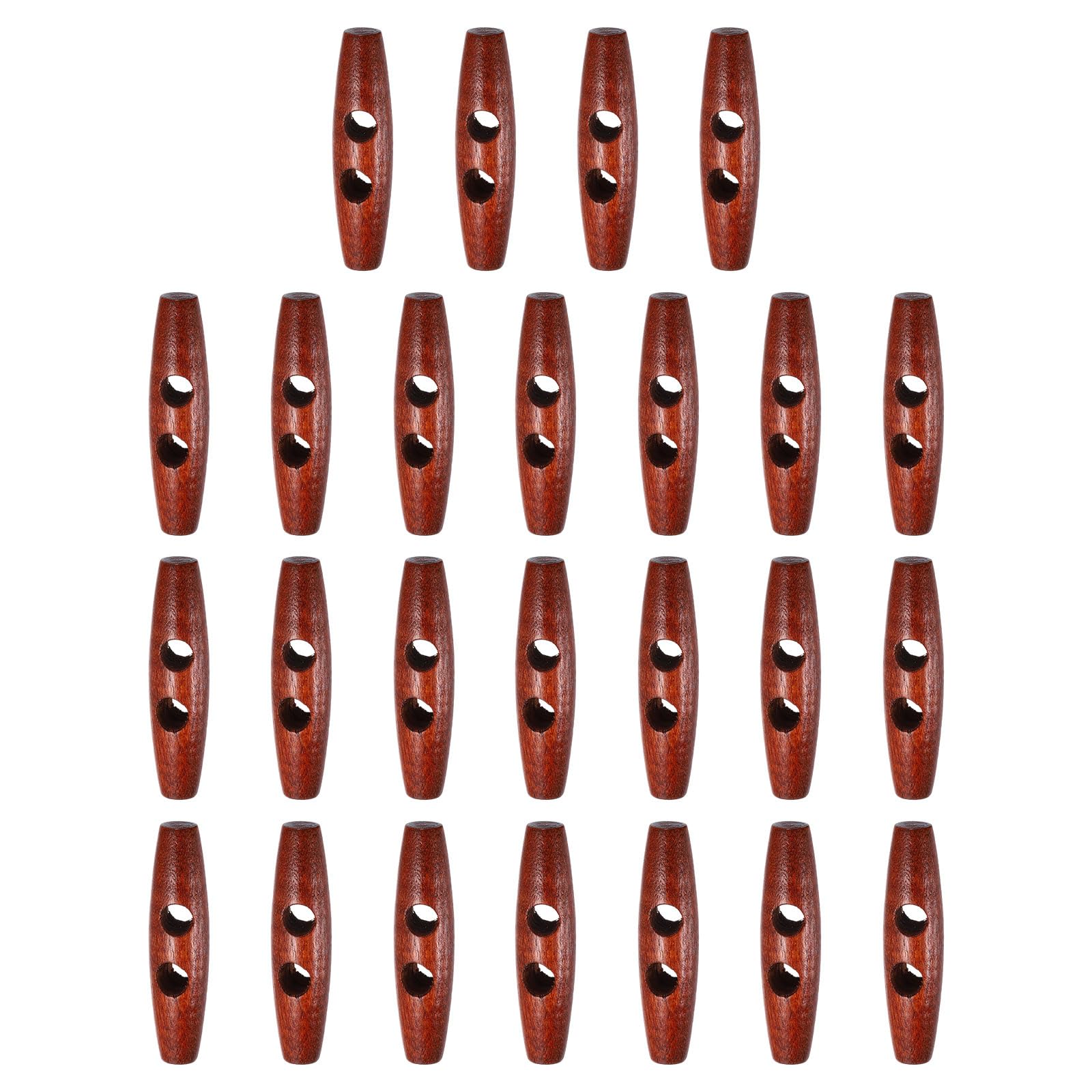 sourcing map 25pcs Wooden Toggle Buttons 50mm / 2" Double Hole Wood Olive Horn Sewing Buttons for Coat Sweaters Clothing DIY Craft, Red Coffee
