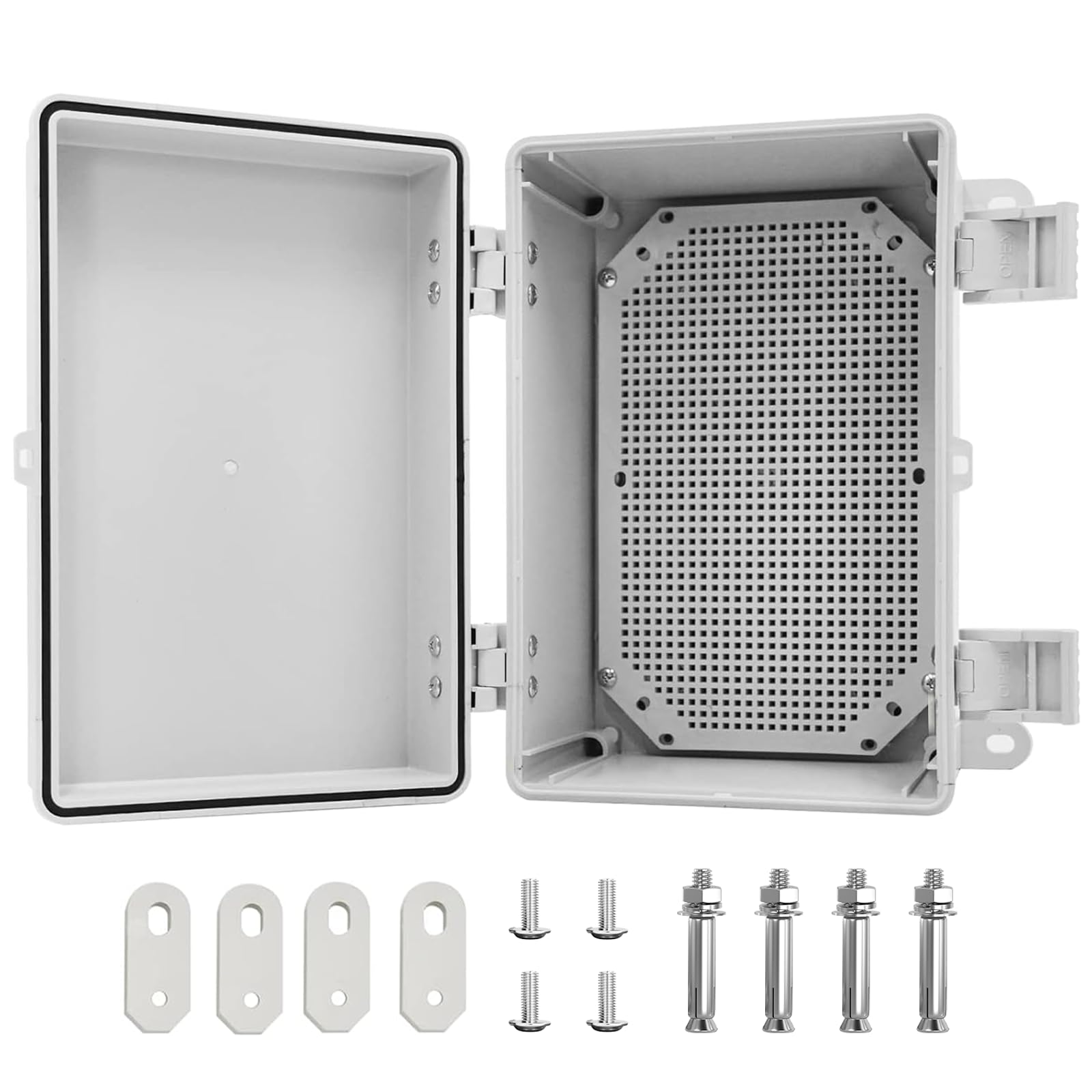 Boite de Derivation avec Couvercle à Charnière en Acier Inoxydable,Boîtier électrique étanche IP65 Boîtier en Plastique ABS,40x30x17MM,Comprend une Plaque de Montage et un Support Mural