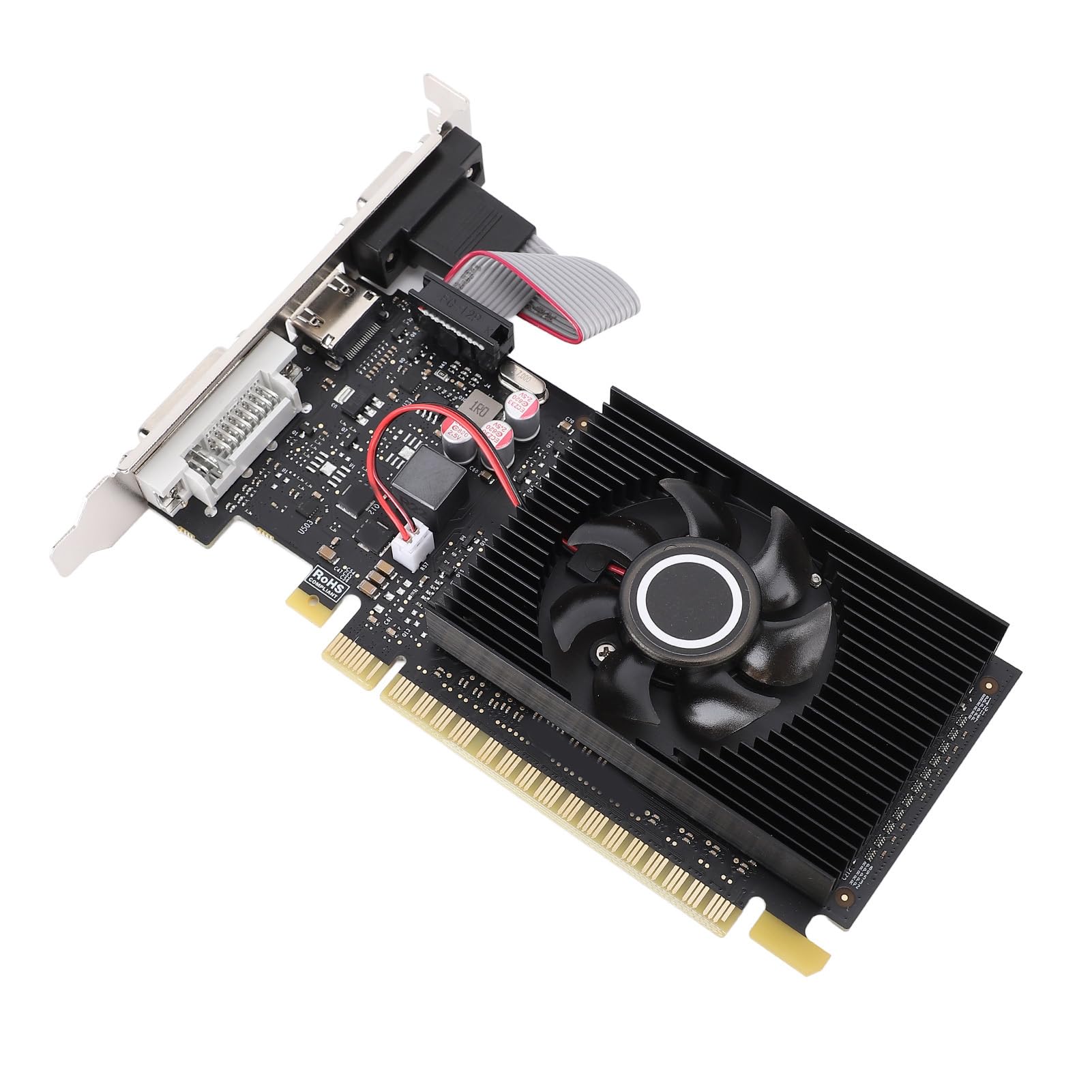 VBESTLIFE Scheda Grafica da 1 GB, GPU DDR3 a 64 Bit, Scheda Video da Gioco PCIE 1.1 X16 589/500 MHz, Scheda Grafica per Computer Desktop con Porte HDMI, DVI, VGA