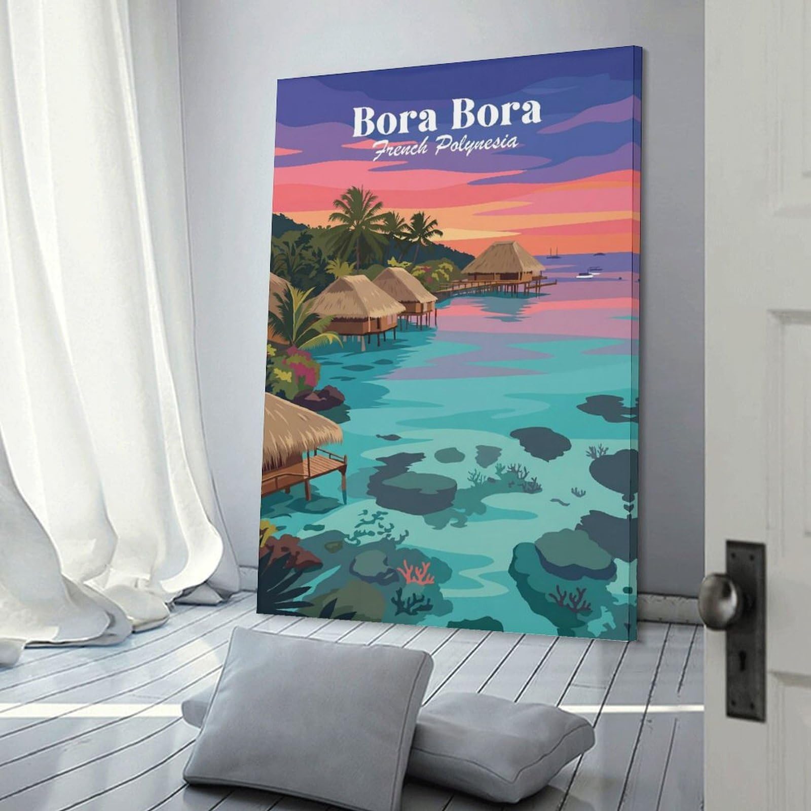 Junmoney Frame-Style-8-1 Canvas Art Print Bora Bora French Polynesia, 08X12inch(20X30cm), For Office, Study Or Home Workspace, Wall Art That Adds Style To Work Areas