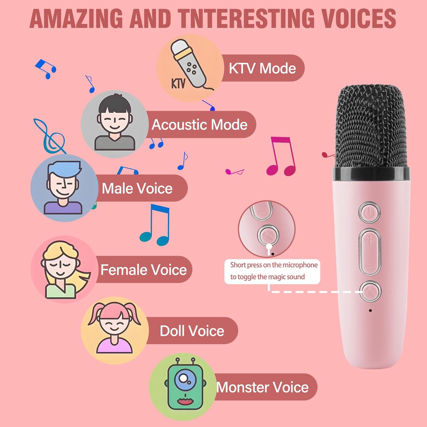 Karaoke Machine for Kids, Portable Mini Karaoke Microphone Speaker with 2 Mic & 1 Type-C Cable & Light, Gifts Toys for All Smartphones, Birthday, Family, Home Party image 5 of 7 B0D4TPVD2T