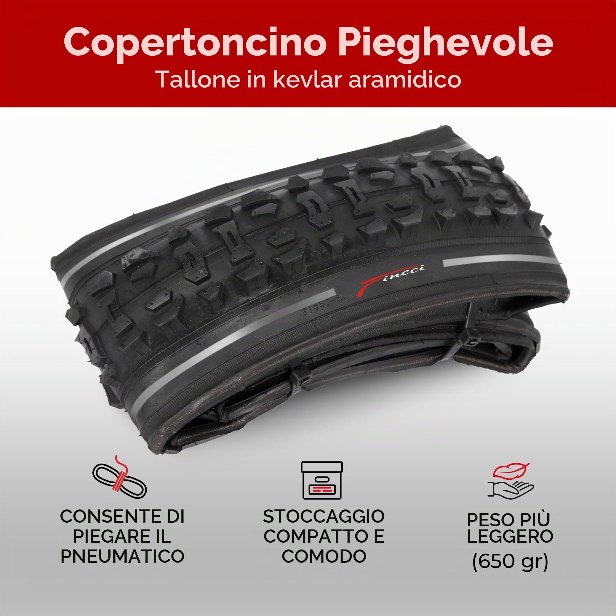 Fincci Copertoni Bici Antiforatura 26 x 1.95 Pieghevole Banda Riflettente | Copertoni 26 x 1.95 con Carcassa 60TPI e Banda Riflettente e Camere d’Aria Schrader - Set da 2