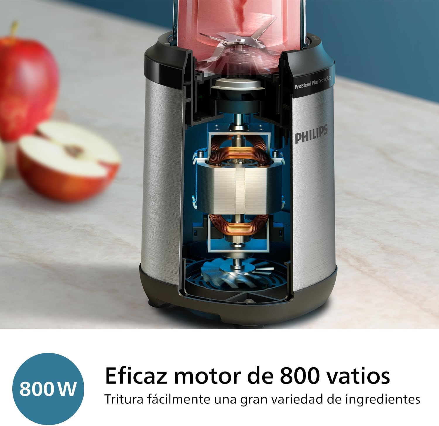 Philips Blender Serie 5000, Batidora Personal, Apta para Lavavajillas, Tecnología ProBlend Plus, Vaso de Tritan de 700 ml, Aplicación de Recetas HomeID, Plata/Metal (HR2764/00)