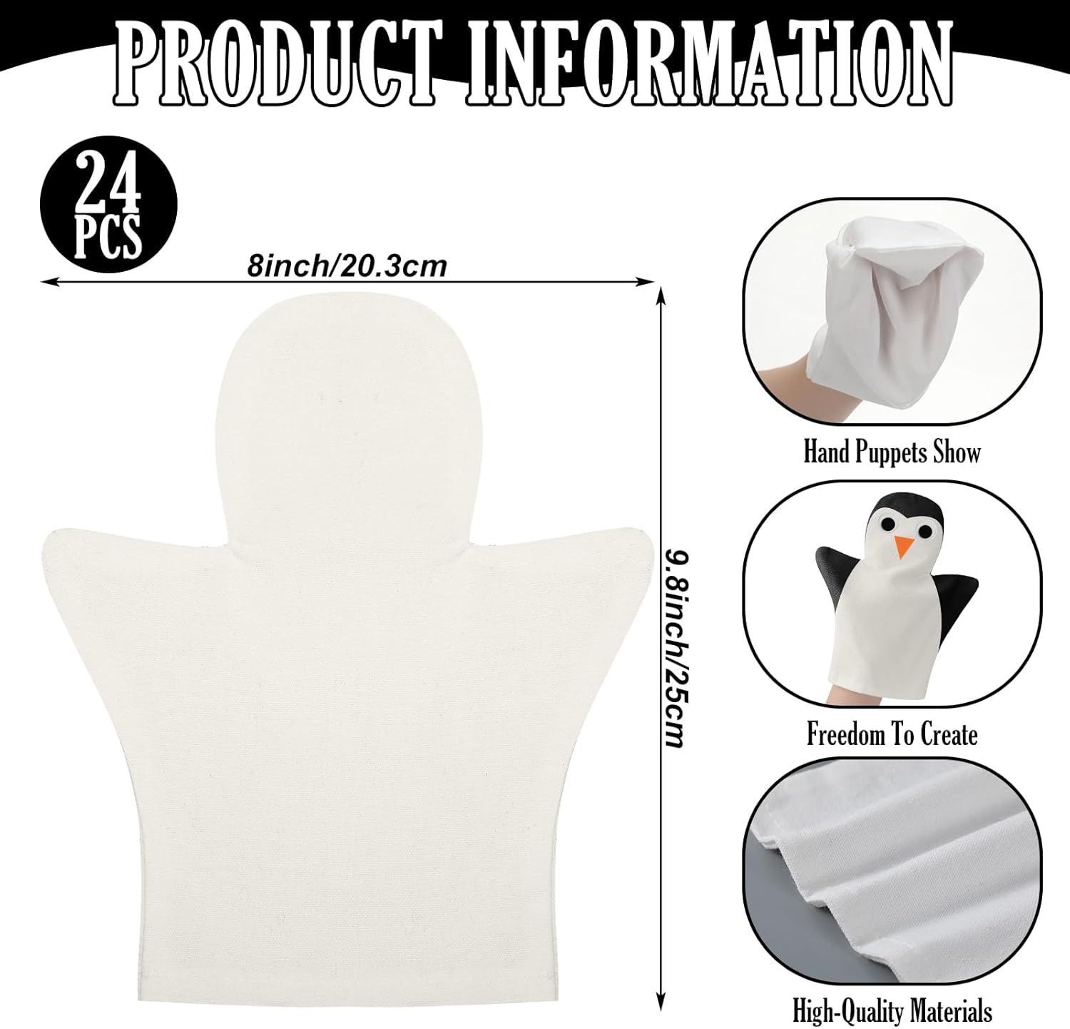 Soulchen 24 Pcs DIY Cotton Hand Puppet Kit 8 x 9.8 Inch Making Your Own Puppets Blank Fabric for DIY Crafting Storytelling Family Activities Art Party Supplies Creative Play Holiday Subject Gifts