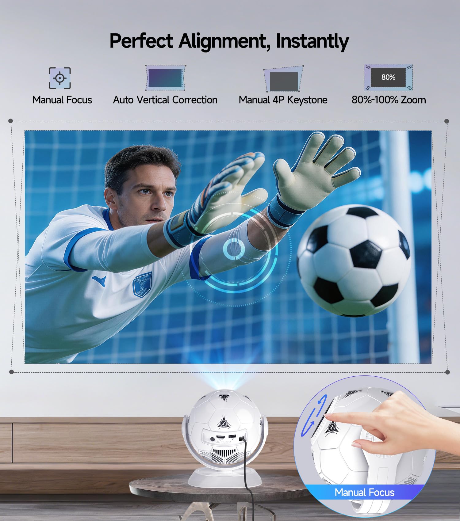 Magcubic Mini projektor 4K, wsparcie piłki nożnej, 360°, małe kino domowe, WiFi 6, Bluetooth 5.4, przenośny projektor Keystone, do telefonu komórkowego, Smart TV, Android 14, HY300F