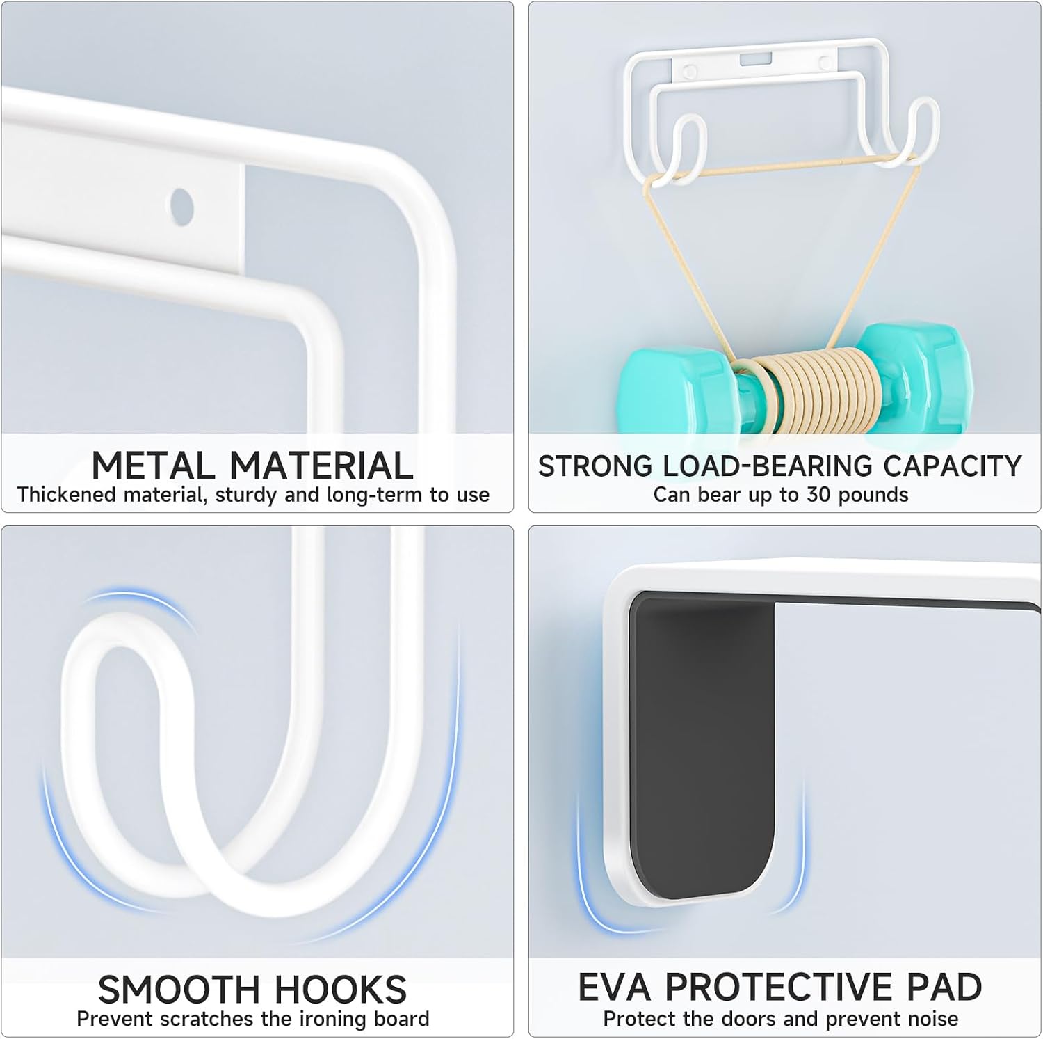 Ironing Board Holder Wall Mount/Over The Door Ironing Board Hanger, Laundry Rooms Metal Iron Board Holder Wall Mount for Y or T Leg (White)
